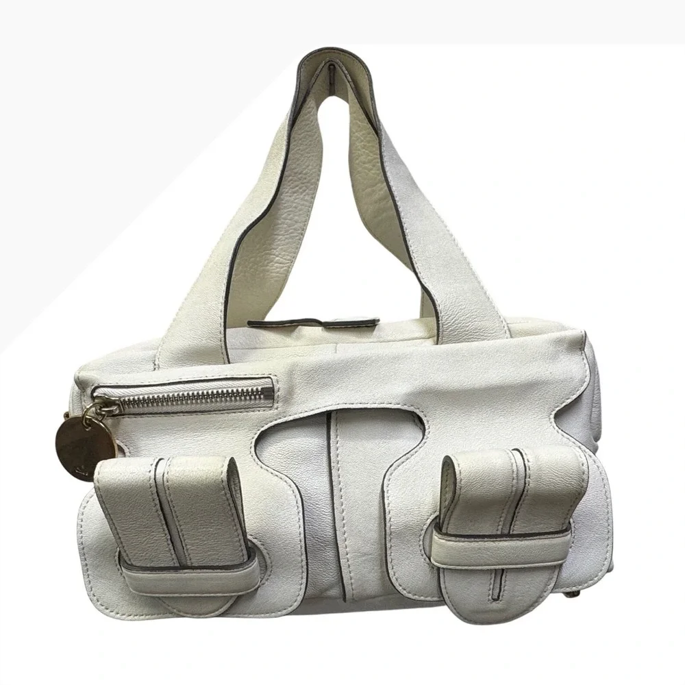 Chloe Saskia White Leather Shoulder Bag Silver Hardware‎ Italy Y2K